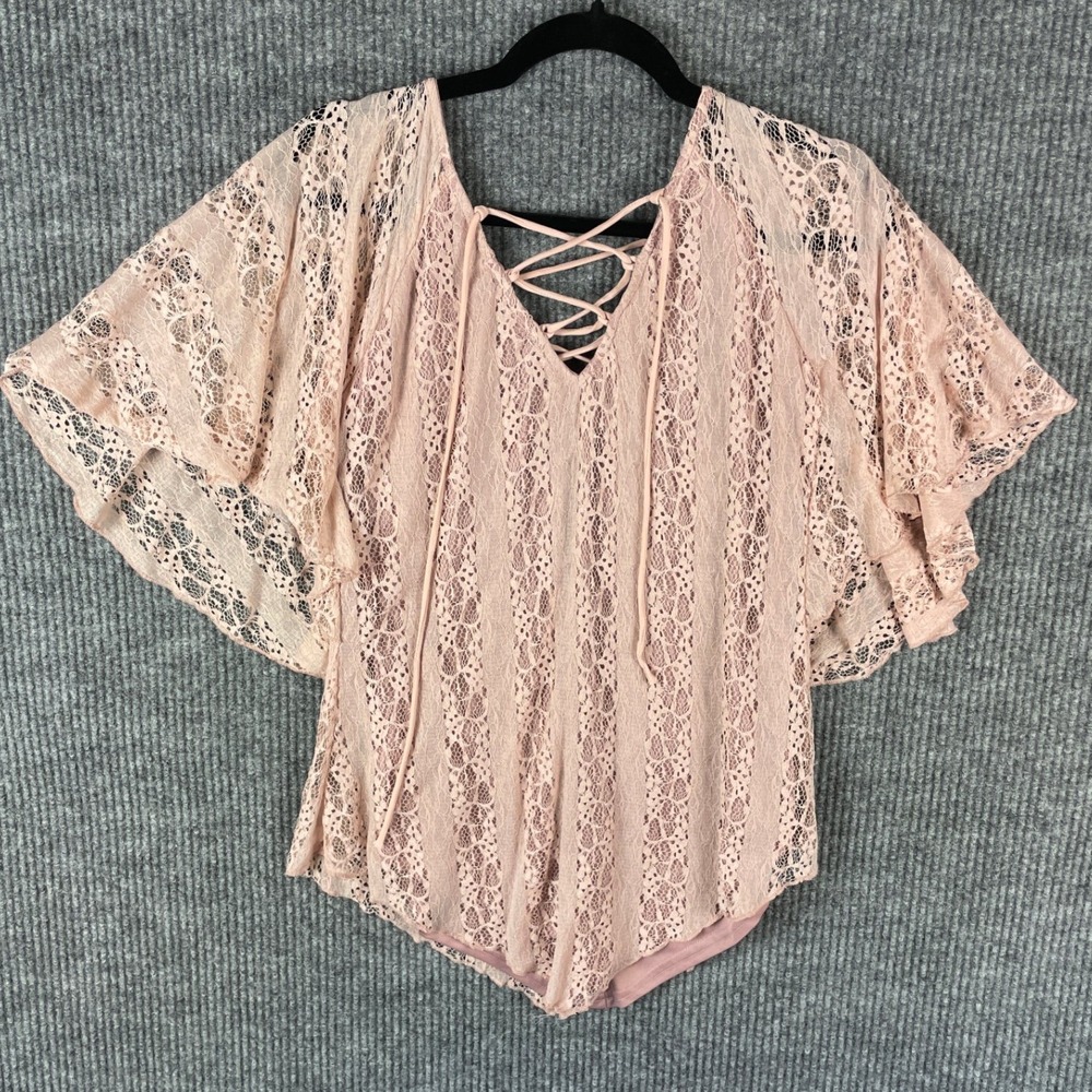 Coquette Fairycore BKE Boutique Pink Lace Flowy Top Small Cape Sleeve XS S